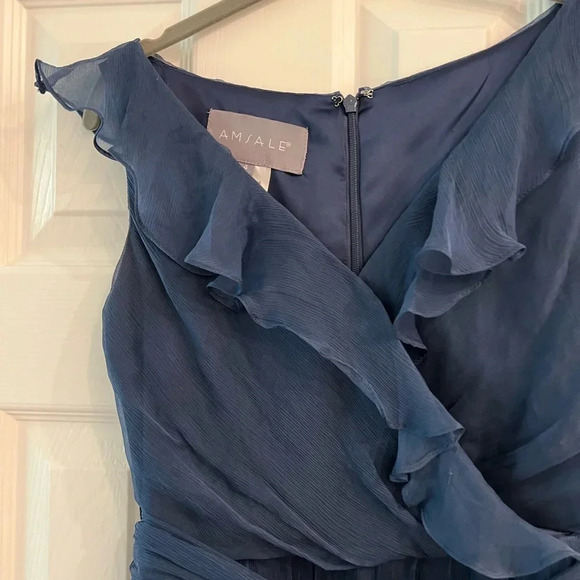Amsale Bridesmaids Silk Chiffon Ruffle Sleeveless Dress Gown - Picture 4 of 13